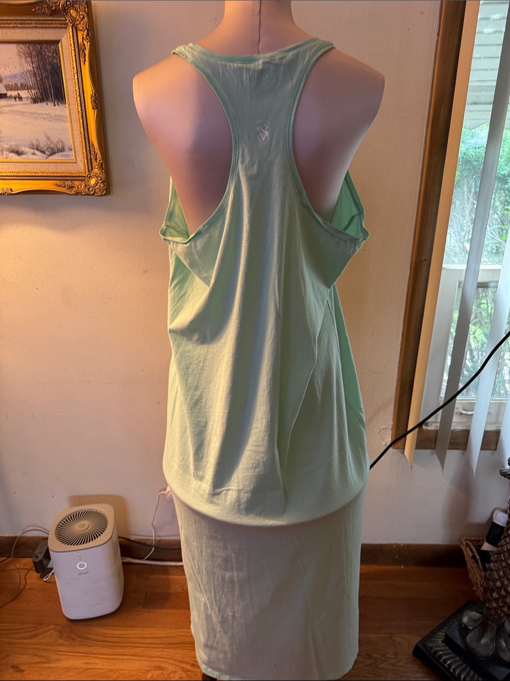 🐷🆕 Victoria's Secret Mint Green 100% Cotton Racerback Maxi Sleep Dress - Picture 7 of 10